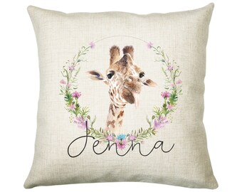 Personalised Giraffe Cushion Gift Printed Name Design - Cushion Throw Pillow Gift For Mum Dad Friend Bedroom Birthday Christmas Gift CS158