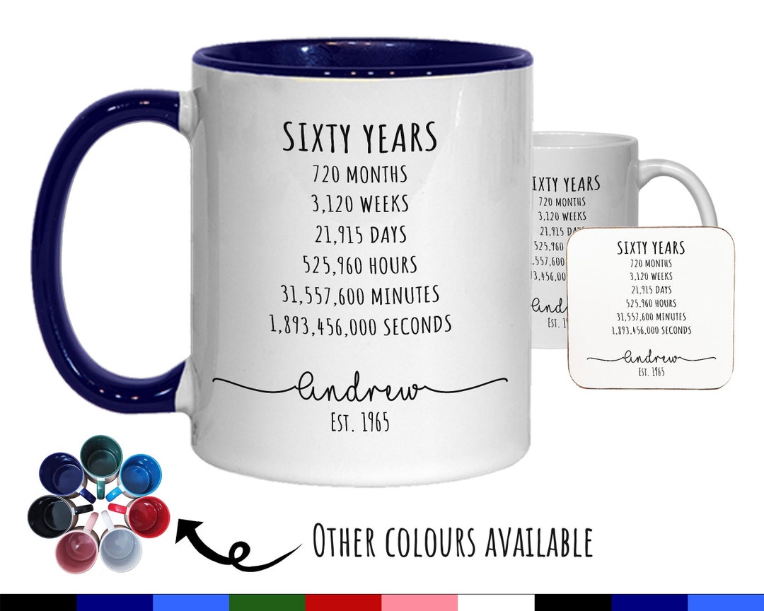 60th Birthday Gift for Men - Personalised Birthday Coffee Mug Coaster ...