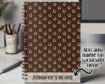 Personalised Horse Notebook with Any Name or Message - Horse Shoe Good Luck Equestrian Notepad - A5 Lined Spiral Notebook for Teacher NBK016
