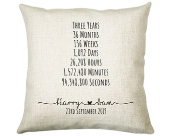 Personalised 3rd Anniversary Cotton Gift Cushion Three Years Custom Design Gift Valentines Present - Wedding Cushion Pillow Gift CS468