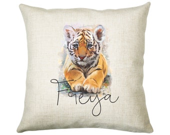 Coussin personnalisé tigre, nom imprimé, motif grand chat, coussin, cadeau pour maman, papa, ami, chambre, chambre, cadeau d'anniversaire, CS137