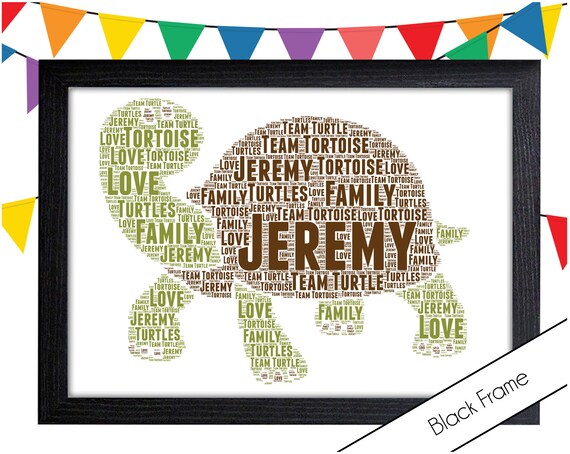 PERSONALISED Cute Tortoise Word Art Wall Print Gift Idea Nursery New Baby Boy