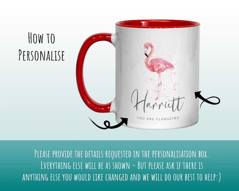 Taza personalizada de flamenco - Ideal para amantes de los animales - Taza y posavasos - Eres Flamazing - Regalos para ella - Diseño de acuarela MGZ422 imagen 3