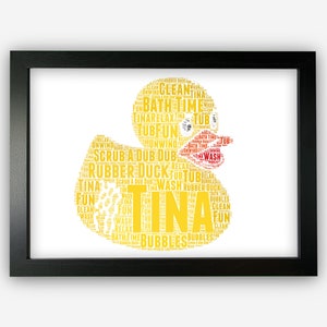 Personalised Rubber Duck Bath Shower Wash Room Gift Word Art Wall Room Decor Prints NP177