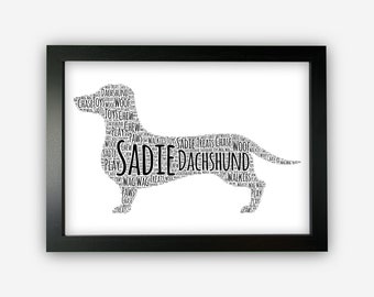 Personalised Dachshund Dog For Dog Pooch Lover Gift Word Art Wall Room Decor Prints GC1374