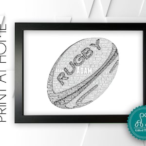 Personalised PRINTABLE Rugby Ball Word Art Gift Sports Gifts Wall Art Wall Prints Wall Art Digital Download Prints Game Match Play NP164