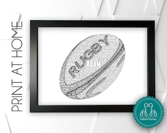 Personalised PRINTABLE Rugby Ball Word Art Gift Sports Gifts Wall Art Wall Prints Wall Art Digital Download Prints Game Match Play NP164