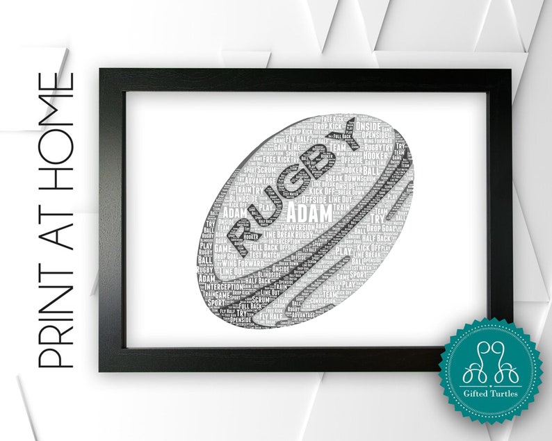 Ballon de rugby imprimable personnalisé mot art cadeau cadeaux de sport art mural impressions murales art mural téléchargement numérique impressions jeu Match Play NP164 image 1