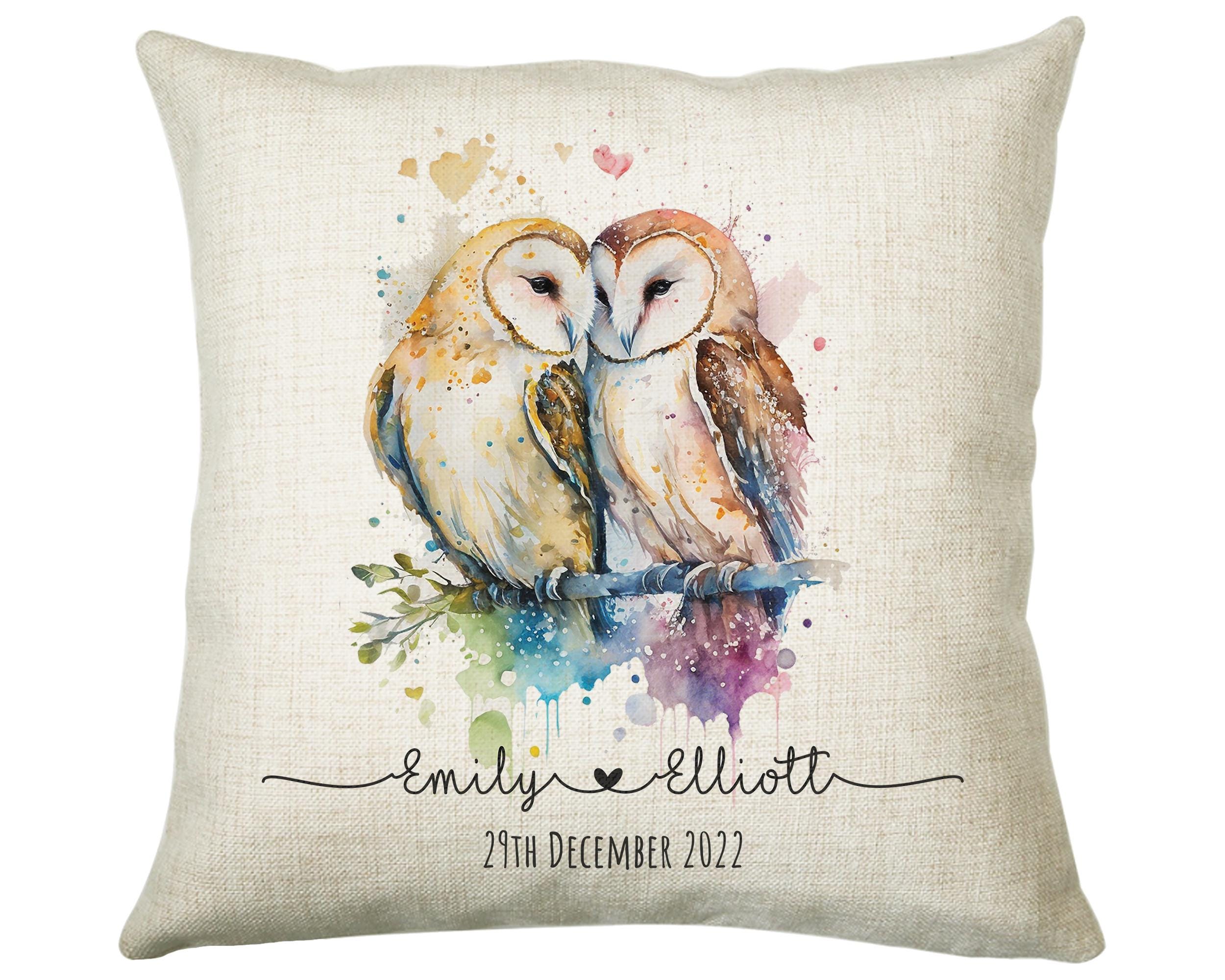 Personalised 2nd Anniversary Owls Cotton Gift Cushion Two Years Custom Design Gift Valentines Presen