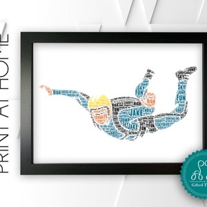 Personalisierte DRUCKBAR Fallschirmspringen Wort Kunst Geschenk Fallschirmsprung Geschenk Wandkunst Wanddrucke Wandkunst Digital Download Drucke Extremsport DDEP167