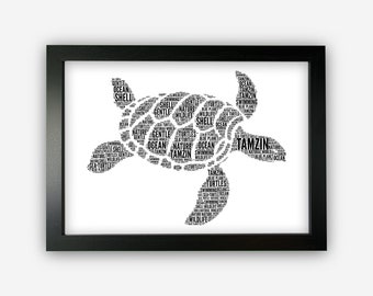 Personalised Sea Turtle Gifts Word Art Wall Print - Ocean Life Gifts Wall Decor Custom Word Cloud Wall Art A3 A4 A5 8x10 Print GC1457
