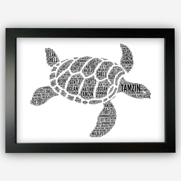 Personalised Sea Turtle Gifts Word Art Wall Print - Ocean Life Gifts Wall Decor Custom Word Cloud Wall Art A3 A4 A5 8x10 Print GC1457