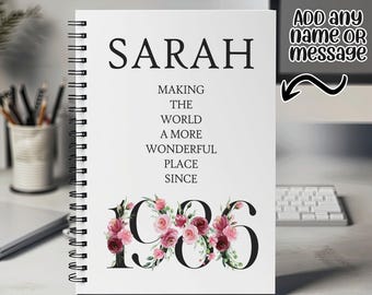 Regalo de 40 cumpleaños para mujer - Libreta de cumpleaños personalizada de 1986 - Diseño floral para mamá, hija, hermana y 40 años (BND40NB)