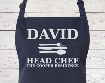 Mens Apron Gift For Him Personalised Head Chef Christmas Apron - Great Gift for Dad Grandad Husband Boyfriend - Gifts For Him Xmas AP0001