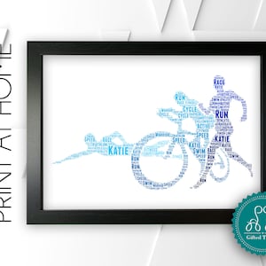 Personalised PRINTABLE Triathlon Word Art Triathlon Gift Running Gift Wall Art Wall Prints Digital Download Prints Athlete DDGC1176