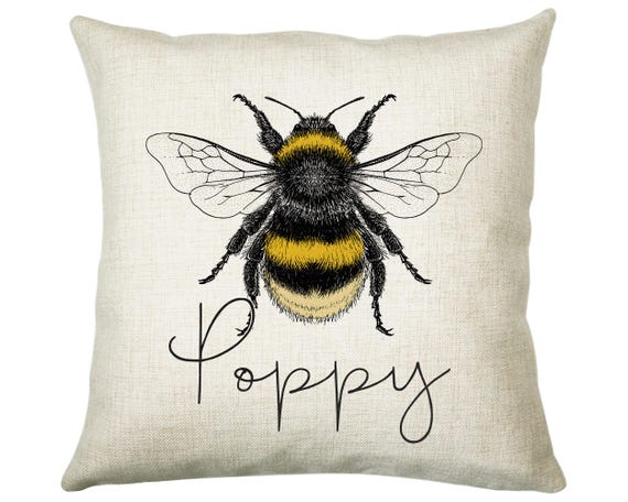 Personalised Bumble Bee Cushion Gift Printed Name Design - Cushion Throw Pillow Gift For Beekeeper Gardener Gardening Christmas Gift CS038