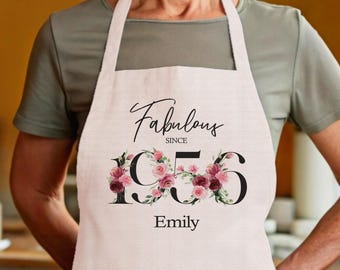 70th Birthday Gift for Women - Personalised Apron Happy Birthday 1956 70 Gift for Her - Ladies Floral Design Daughter Niece Seventy BNC70AP