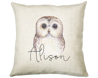 Personalised Owl Cushion Gift Printed Name Design - Cushion Throw Pillow Gift For Boys Nursery Bedroom Birthday Christmas Gift CS033