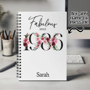 40th Birthday Gift for Women - Personalised Birthday Notebook 1986 Gift for Her - Ladies Floral Design Mum Daughter Sister Forty BNC40NB