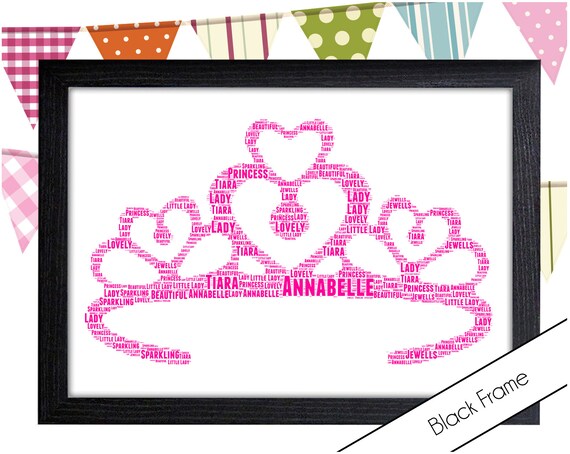 PERSONALISED Princess Tiara Word Art Wall Print Gift Idea Crown Daughter Girls