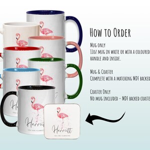 Taza personalizada de flamenco - Ideal para amantes de los animales - Taza y posavasos - Eres Flamazing - Regalos para ella - Diseño de acuarela MGZ422 imagen 4