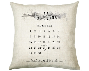 Personalised 2nd Anniversary Cotton Gift Cushion - Two Years Custom Calendar Design - Wedding Present Cushion Pillow Gift Couple CS558