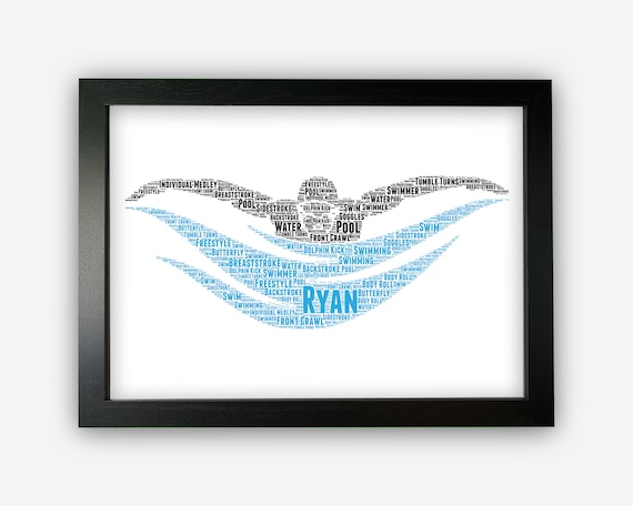 Personalised Swimming Swimmer Gift Word Art Wall Room Decor Prints NP001