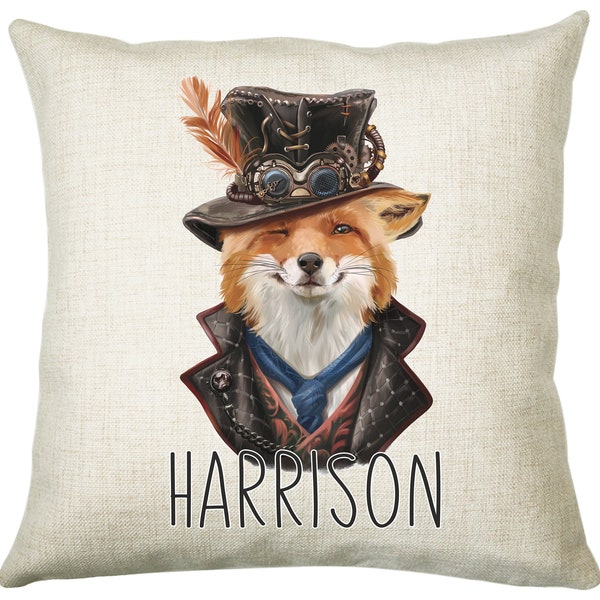 Personalised Fox Cushion Gift Printed Name Design - Cushion Throw Pillow Gift For Him/Her Sitting Room Bedroom Birthday Christmas Gift CS475