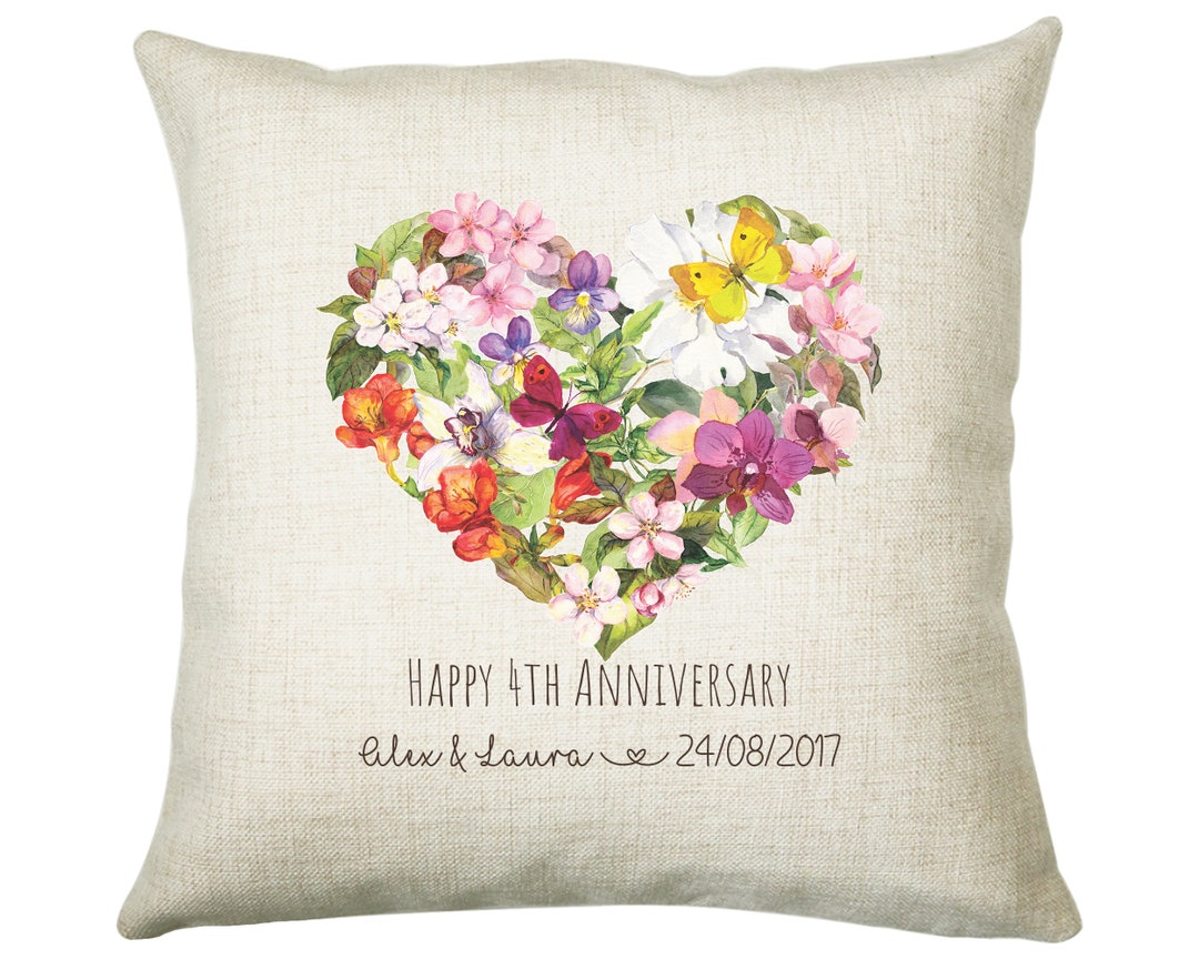 Personalised 4th Flower Anniversary Gift Cushion 4 Years Custom Design