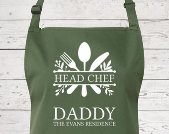 Mens Apron Personalised Gift - Fathers Day Gift for Dad Kitchen Baking BBQ Cooking Apron - Head Chef Apron - Grilling Apron Gift Idea AP042