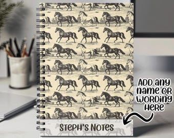 Personalised Horse Notebook with Any Name or Message - Equestrian Horse Lovers Gift Idea - A5 Lined Spiral Notebook for Teachers NBK012