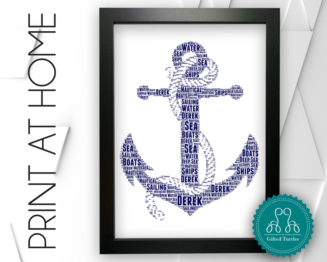 Personalised PRINTABLE Anchor Word Art Gift Nautical Theme Etsy
