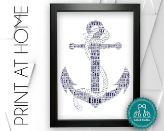 Personalisierte DRUCKBAR Anker Wort Kunst Geschenk Nautische Thema Geschenke Sailor Geschenke Wand Kunst Wanddrucke Wandkunst Digital Download Drucke DDEP065