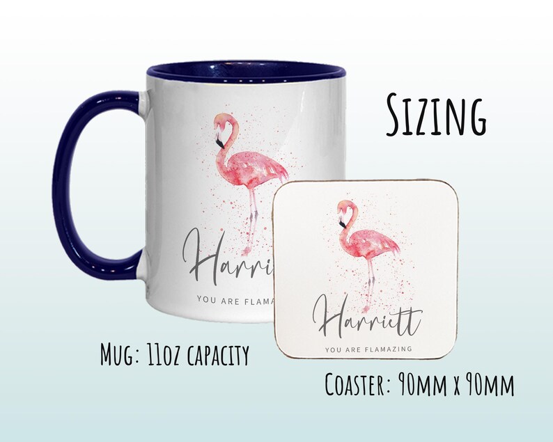Taza personalizada de flamenco - Ideal para amantes de los animales - Taza y posavasos - Eres Flamazing - Regalos para ella - Diseño de acuarela MGZ422 imagen 6