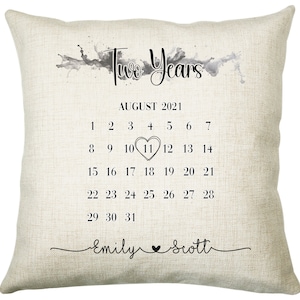 Personalised 2nd Anniversary Cotton Gift Cushion Two Years Custom Calendar Design Gift Valentines Present Wedding Cushion Pillow Gift CS558