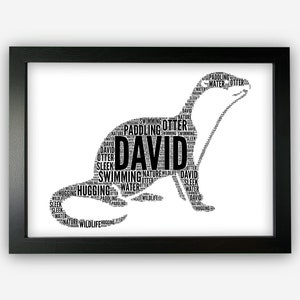 Personalised Otter Gifts Word Art Wall Print - Swimming Otter Gifts Wall Decor Custom Word Cloud Wall Art A3 A4 A5 8x10 Print GC1501