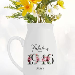 80th Birthday Gift for Women - Fabulous Since 1946 Small Personalised Flower Pot Vase 80 Gift for Her Ladies Floral Design Nan Gran BNC80