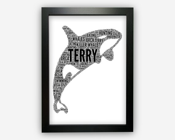 Personalised Killer Whale Gifts Word Art Wall Print - Orca Whale