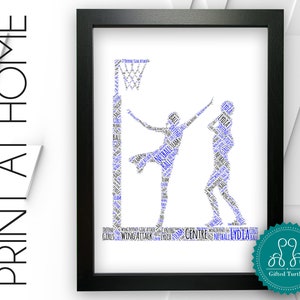 Netball Words Personalised PRINTABLE Netball Word Art Gift Netball Player Gifts Print ...