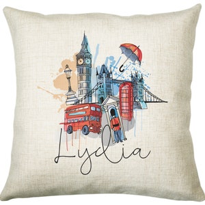 Personalised London City Watercolour Cushion Custom Design Gift Valentines Present - London Landmark Pillow Gift CS313