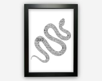 Personalised Snake Gifts Word Art Wall Print - Pet Reptile Gifts Wall Decor Custom Word Cloud Wall Art A3 A4 A5 8x10 Print GC1471