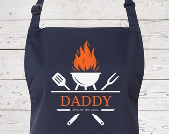 Personalised Mens King of the Grill BBQ Cooking Chefs Apron - Great Fathers Day Gift Idea Barbecue Apron AP0037