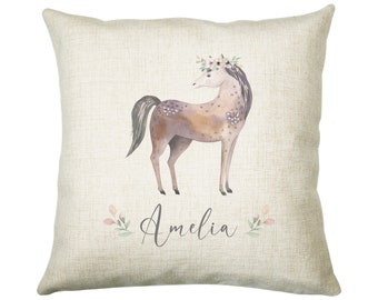 Personalised Horse Cushion Gift Printed Name Design - Pillow Gift For Girls Boys Nursery Bedroom Woodland Decor Birthday Gift CS282