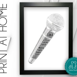 Personalised PRINTABLE Microphone Gifts Word Art Wall Print - Singer Gifts Wall Decor Custom Word Print Digital Download DDSC0162