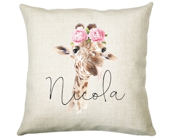 Personalised Giraffe Cushion Gift Printed Name Design - Cushion Throw Pillow Gift For Mum Dad Friend Bedroom Birthday Christmas Gift CS076