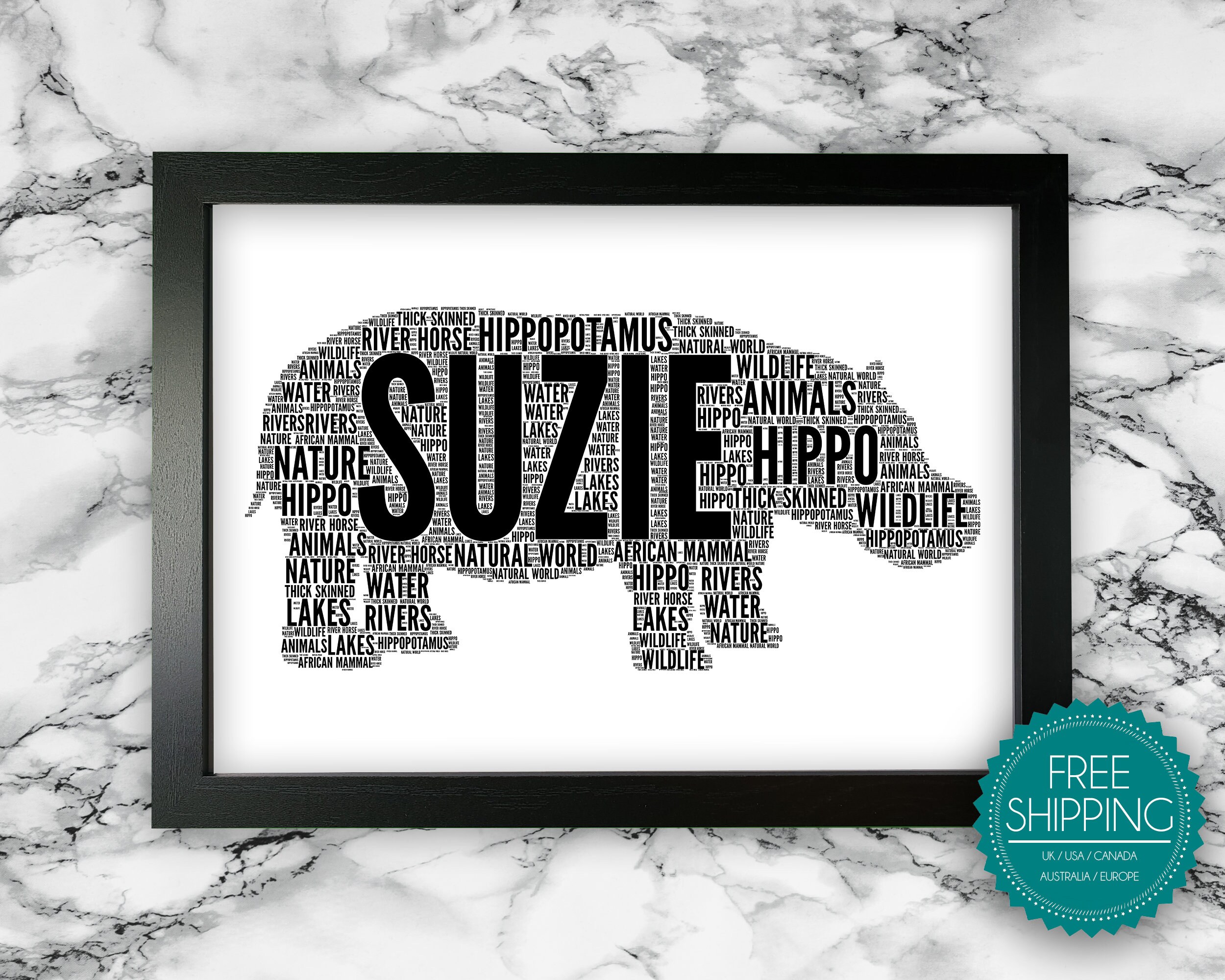 Personalised Hippopotamus Gifts Word Art Wall Print Hippo Etsy