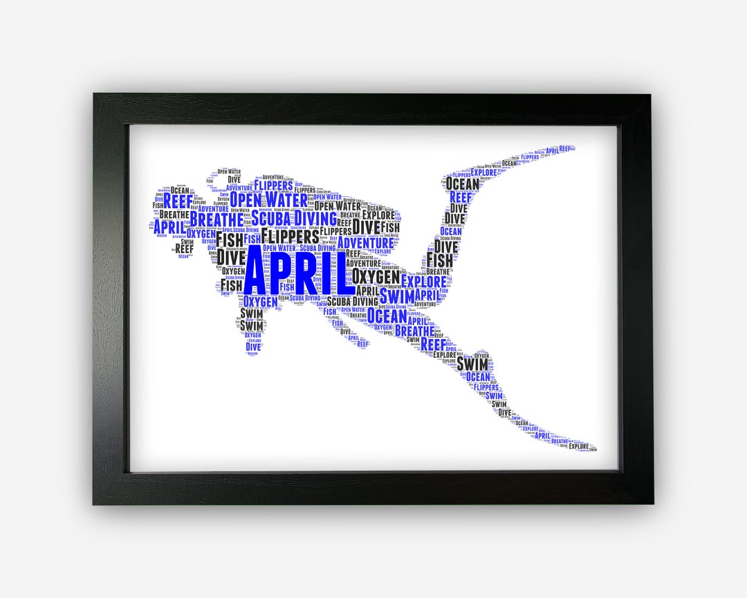 Personalised Scuba Diving Gift Deep Sea Diver Gift Free Diving Word Art ...