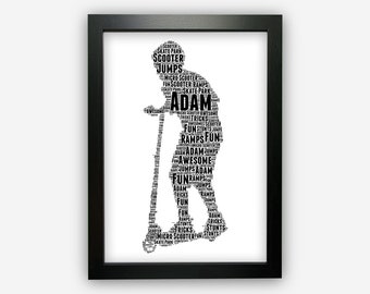 Personalised Micro Scooter Skating For Boy Gift Word Art Wall Room Decor Prints GC0038