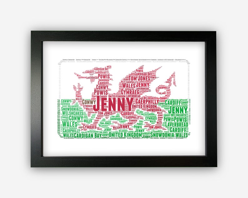Personalised Welsh Flag Wales For Welsh People Gift Word Art Wall Room Decor Prints NP076 image 1