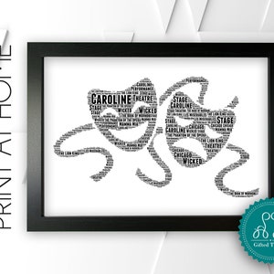 Personalised PRINTABLE Word Art Gift Theatre Masks Gifts Photo Gifts Print Gift For Theatre Wall Prints Digital Download Drama Gift DDPG3334